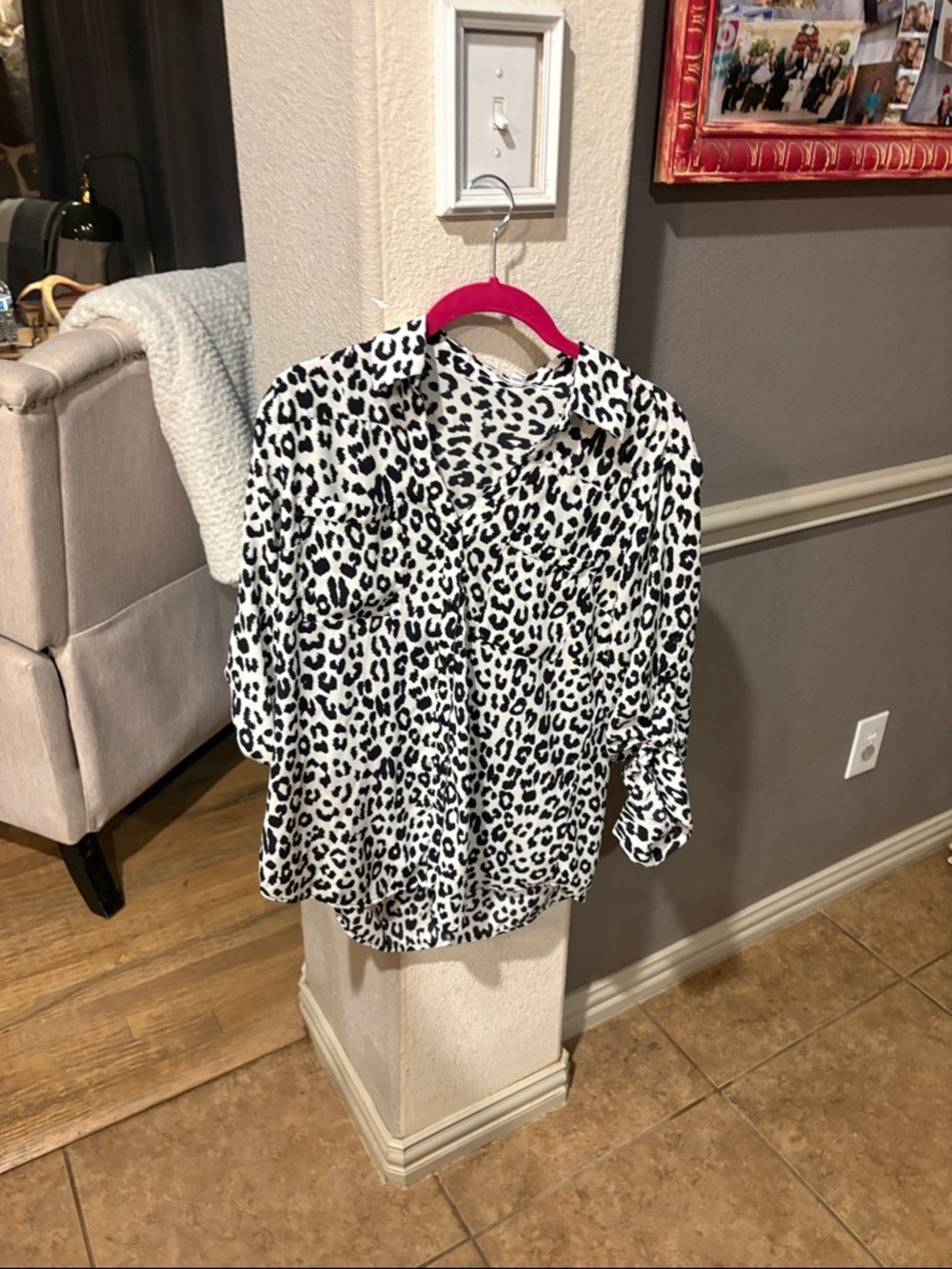 Express Black and White Leopard Print Button Down Shirt